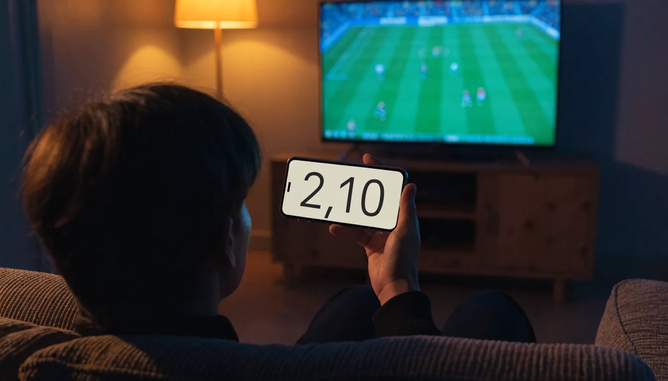 Um marcador eletrónico de um estádio com o resultado a meio da segunda parte, visto das bancadas
